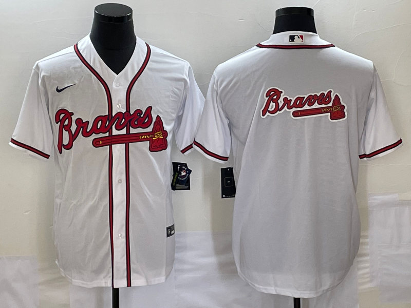 Men's White Atlanta Braves Team Big Logo Cool Base Stitched Baseball Jersey